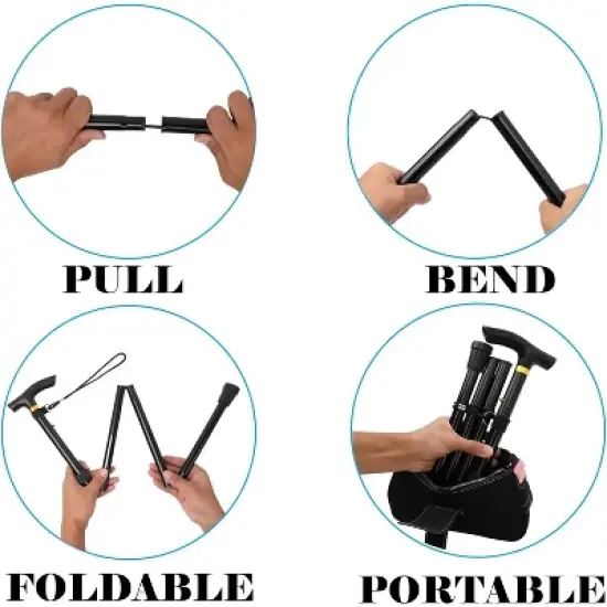 Attop Folding Lightweight Walking Stick - Adjustable Aluminum Metal Collapsible Travel Cane with Non-Slip Rubber Base image {4}