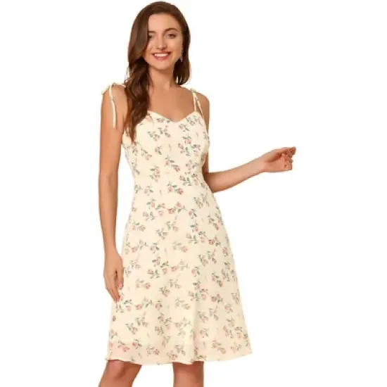Allegra K Women's Summer Spaghetti Strap Smocked Floral Aline Sundress image {8}