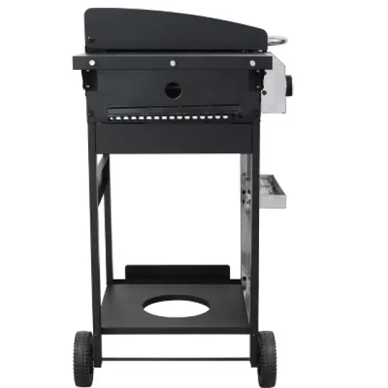 2-Burner Propane Gas Grill with Stainless Steel Plancha, Wire Enamel Grids, Foldable Side Table, Hanging Basket, Pull-Out Oil Pan, 24,600 BTU BBQ image {7}