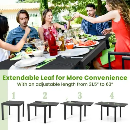 Tangkula Patio Expandable Dining Table  31.5&rdquo;-63&rdquo; Adjustable Rectangular All Weather Aluminum Outdoor Dining Table for 4-6 Person image {5}