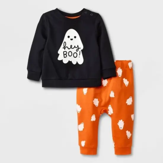 Baby 2pc 'Hey Boo' Sweatshirt & Bottom Set - Halloween - Cat & Jack&trade; Black image {4}