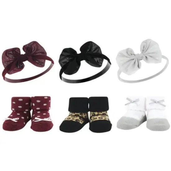 Hudson Baby Infant Girl 12Pc Headband and Socks Giftset, Burgundy Leopard Blush Taupe, One Size image {1}