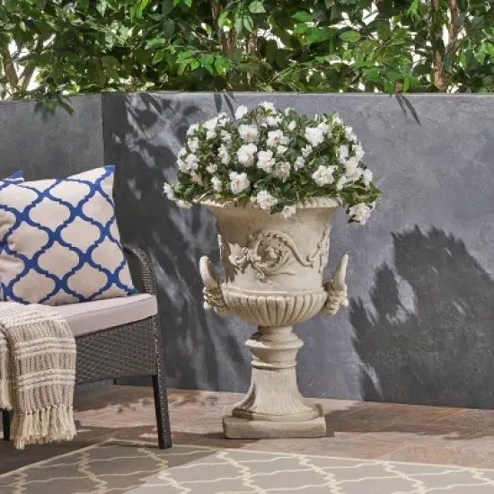 28" Wide Planter Adonis Lightweight Concrete Patio Urn White - Christopher Knight Home image {1}