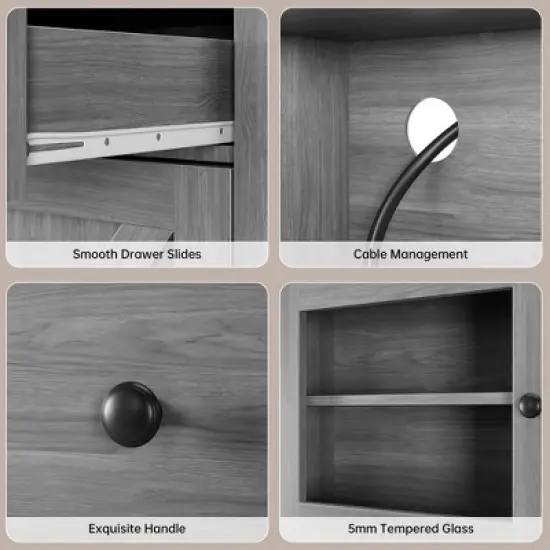 Freestanding Kitchen Pantry Cabinet with Microwave Stand & Buffet Cupboard, Adjustable Shelves for Dining Room image {7}