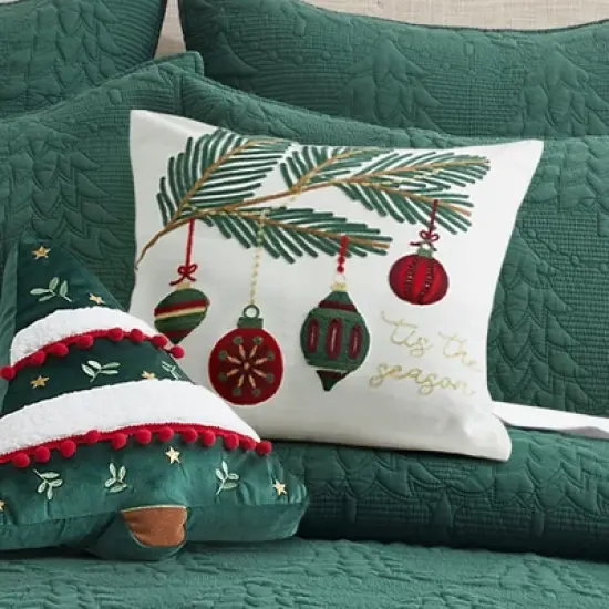 O Christmas Tree Green Tis the Seasson Embroidered Pillow 18x18 - Levtex Home image {1}