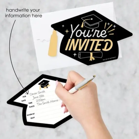 Big Dot of Happiness Hello College Graduation Party Invitations - Shaped Fill-In Invite Cards with Envelopes - Set of 12 image {1}