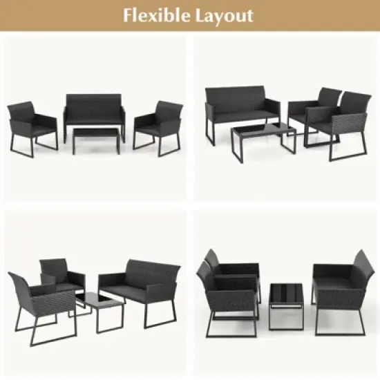 Costway 4 PCS Patio Wicker Furniture Set Outdoor Conversation with Quick-Drying Foam image {3}