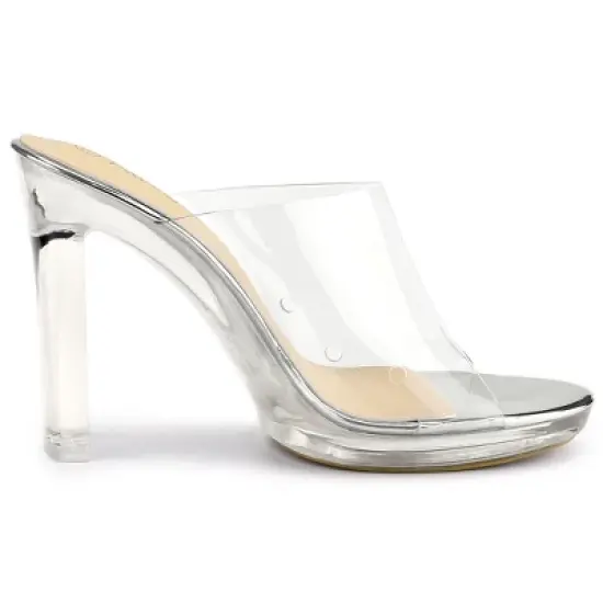 Allegra K Women's Clear Platform Block Heeled Slides Sandals image {5}