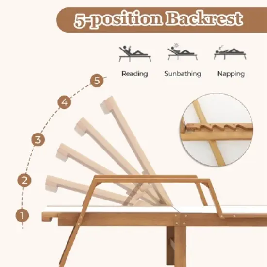 Costway 1/2 PCS Outdoor Chaise Lounge with  Adjustable 5-position Backrest Solid Wood Frame image {6}