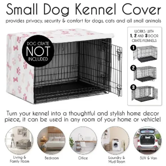 Sweet Jojo Designs Girl Dog Crate Kennel Cover 30in. Paw and Bone Pink and White image {3}