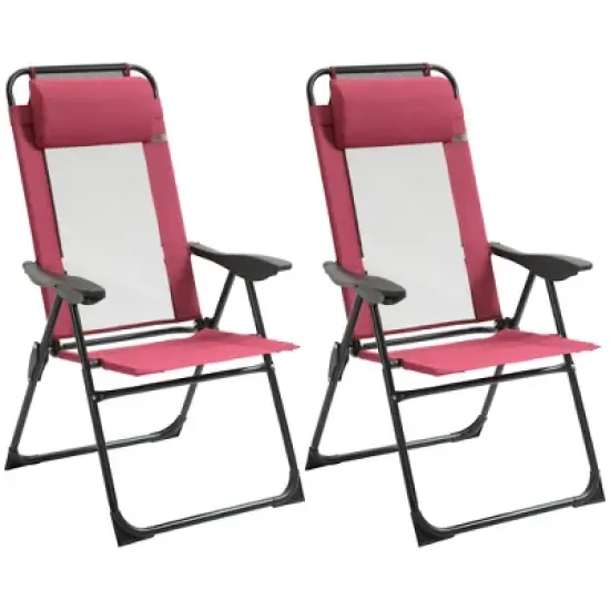 PAGED Folding Patio Chairs Set of 2 Lounge Chair Outdoor with Adjustable Sling Back and Removable Pillow for Camping, Beach, Picnics, Patio image {9}