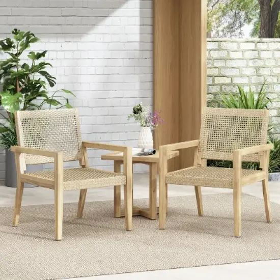 CAVINAS Acacia Wood Wicker Patio Chairs No Cushion,Light Brown Outdoor Accent Chairs for Garden,Backyard,Balcony image {2}