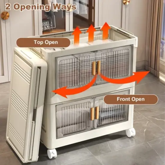 Stackable Storage Bins With Lids, Closet Organizers, Collapsible Storage Bin With Wheels, Plastic Clothes Cabinet Containers for Home Office Dorm image {2}