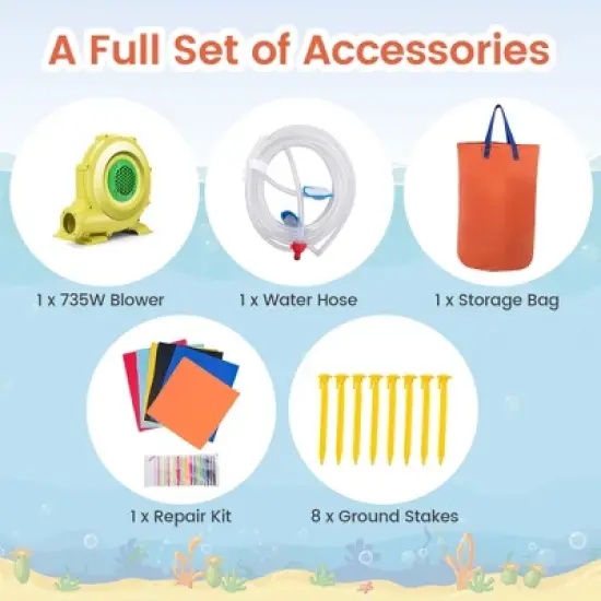 Costway Inflatable Water Slide Park Pirate Theme Bouncer Playhouse Castle with 735W Blower image {8}