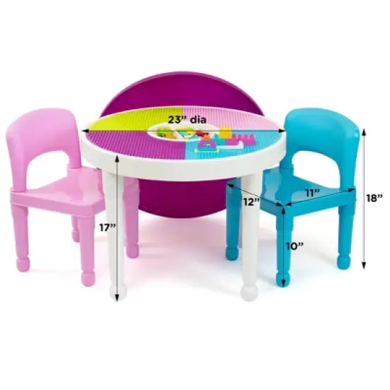 3pc Kids' 2 in 1 Round Activity Table with Chairs - Humble Crew image {6}