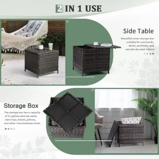 MOEPISY 27 Gallon Outdoor Rattan Storage Box Rectangular image {4}