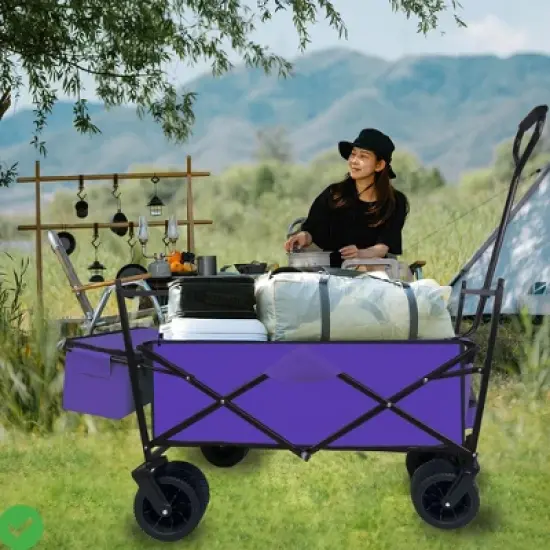 Collapsible Folding Wagon Cart w/ 7" All Terrain Wheels Heavy Duty Wagon Cart Grocery Wagon for Camping image {6}