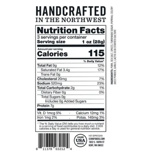 Coro Foods Uncured Hot Sopressata Salami - 3oz image {5}