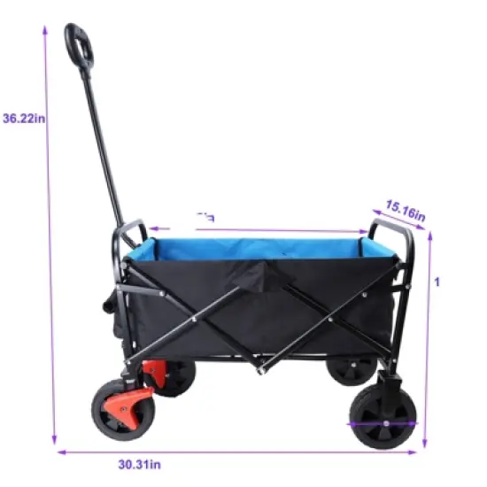 DSVIMOY Mini Portable Folding Beach Wagons with Wheels, Portable Carts with Handle, Blue & Black, 30.31"*15.16"*36.22" image {2}