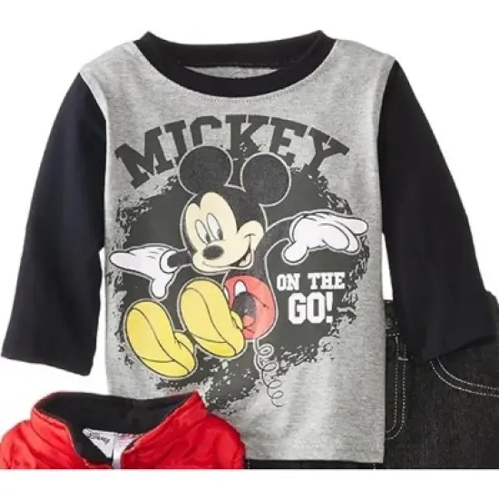 Disney Baby Boys' Mickey Mouse 3-Piece Vest, Shirt & Jeans Set, Red/Black, 12 Months image {2}