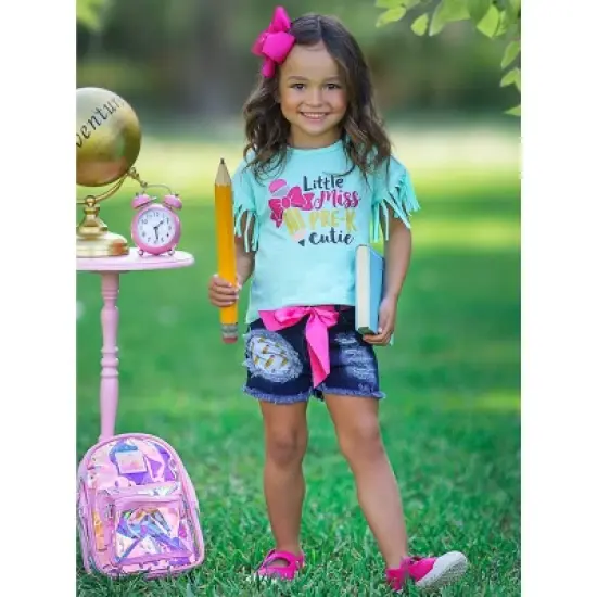 Girls Little Miss Pre-K Cutie Patched Denim Short Set - Mia Belle Girls image {3}