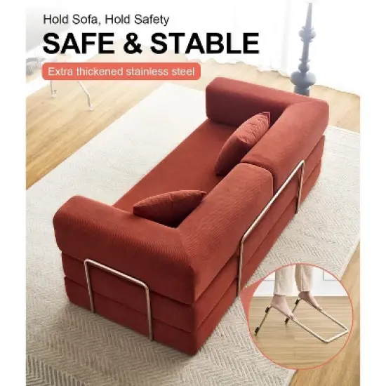 Dolonm 78.8 "Foldable Combination Sofa,Compression Boneless Sofa,Floor Sofa Mattress,Corduroy Fabric,Suitable for Living Room and Bedroom, Orange image {5}