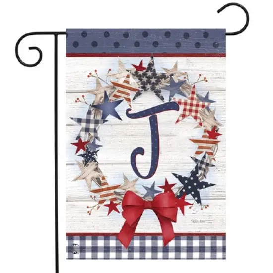 Briarwood Lane Everyday Garden Flag 12x18 For Outdoor American Wreath Monogram J Garden Flag Flags For Outside image {1}