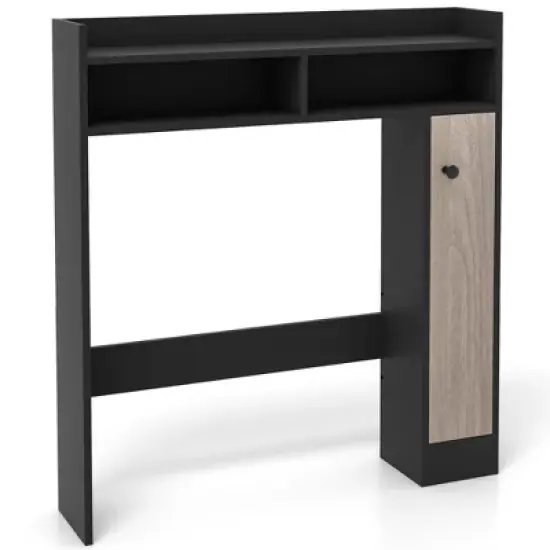 Costway Over the Toilet Bathroom Cabinet Floor Storage Organizer with Adjustable Shelves Black/White image {9}