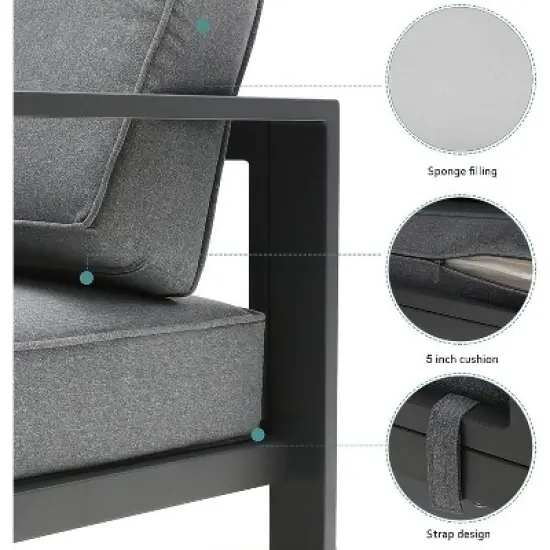 3-Seat Outdoor Patio Sofa Couch Chair Patio Aluminum 5" Thick Cushions (Grey) image {5}