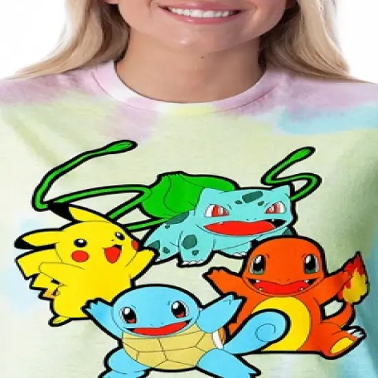 Pokemon Women's Pikachu Squirtle Charmander Bulbasaur Tie-Dye Skimmer T-Shirt image {2}