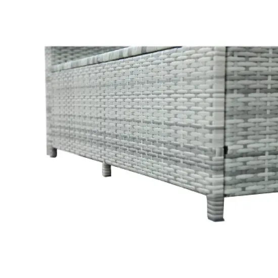 6pc Wicker Patio Set with Glass Table Ottomans - Gray/Dark Gray - GODEER image {9}