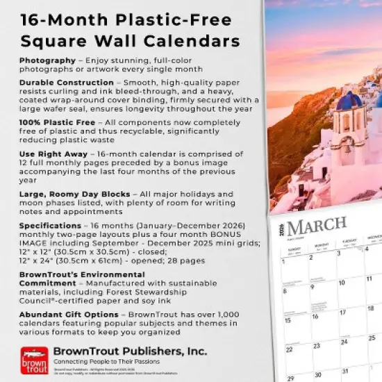 BrownTrout Greece 2026 12"x24" Hanging Square Wall Calendar Plastic-Free image {5}