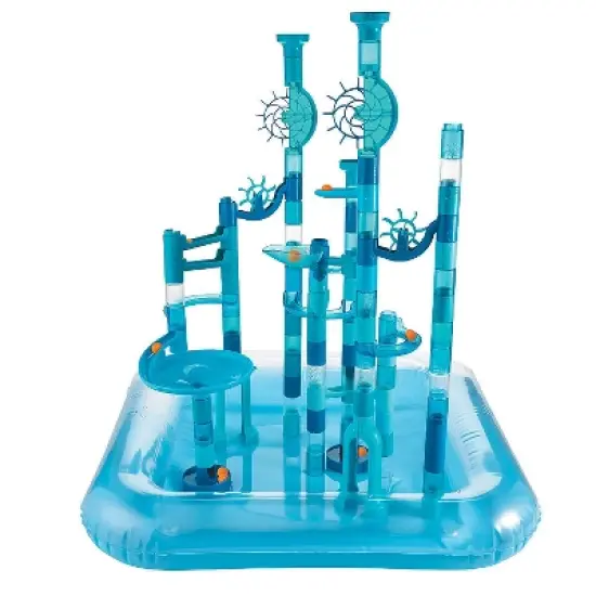 MindWare 125 Piece Aqua Maze Marble Run Toys image {1}