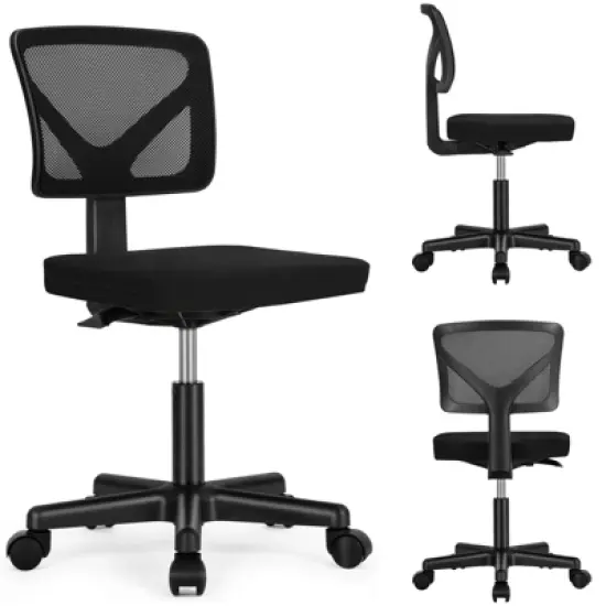 Armless Mesh Office Chair with Adjustable Height and Lumbar Support, Swivel Rolling Computer Desk Chair for Small Spaces image {5}