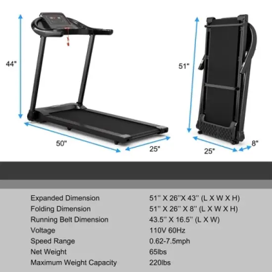 Costway 2.25HP Electric Folding Treadmill W/HD LED Display APP Control Speaker image {8}