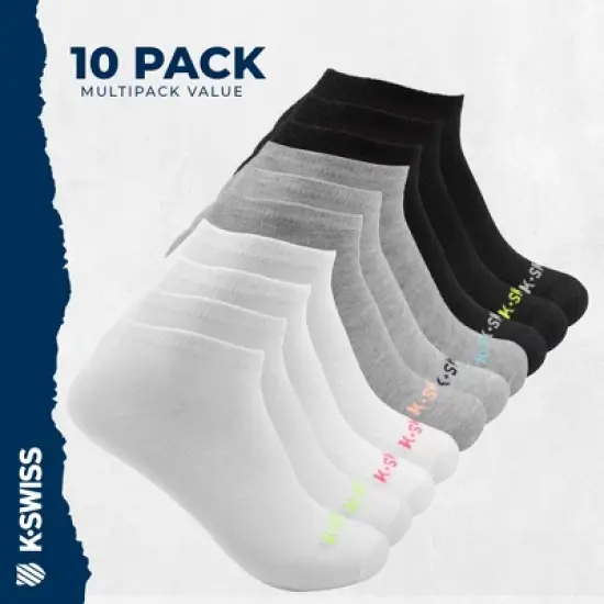 K-Swiss K-Swiss Ladies Ankle Low Cut Sports Running Cushioned Athletic Socks 10-20 Pack, Grey/Black/White, Size: 9-11 image {3}