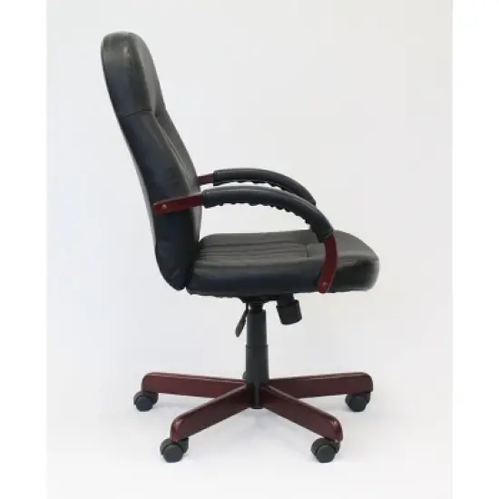 Leatherplus Exec. Chair with Mahogany Finish Black - Boss Office Products image {2}