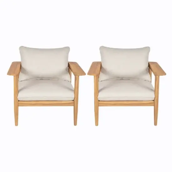 2-Piece Acacia Wood Outdoor Club Chair Set with Beige Cushions and Wide Backrest,Lounge Armchairs for Patio or Garden-The Pop Home image {1}