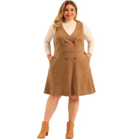 Agnes Orinda Women's Plus Size Overall Button Casual Faux Suede Dress image {2}