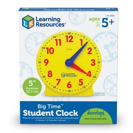 Learning Resources Big Time Student Clock Teaching and Demonstration Clock 12 Hour Ages 5plus: Plastic, Kindergarten Teaching Aid image {7}