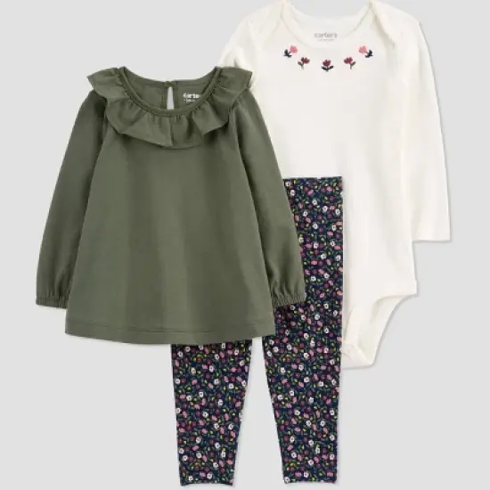 Carter's Just One You&reg; Baby Girls' Floral Top & Bottom Set - Olive Green image {3}