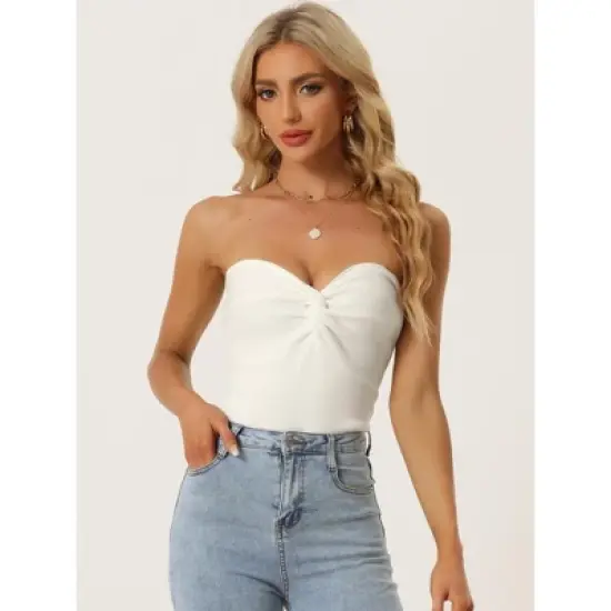 Allegra K Women's Knit Twist Knot Front Off Shoulder Strapless Bandeau Top image {1}