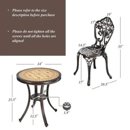 Costway 3PCS Patio Bistro Set Round Table Chairs All Weather Cast Aluminum Yard image {4}