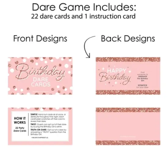 Big Dot of Happiness Pink Rose Gold Birthday - Happy Birthday Party Game Scratch Off Dare Cards - 22 Count image {3}