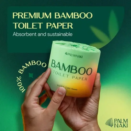 Palm Naki Bamboo Toilet Paper 3-Ply, Mega Rolls 360 Sheets/Roll, Strong & Gentle, Tree-Free Septic-Safe image {1}