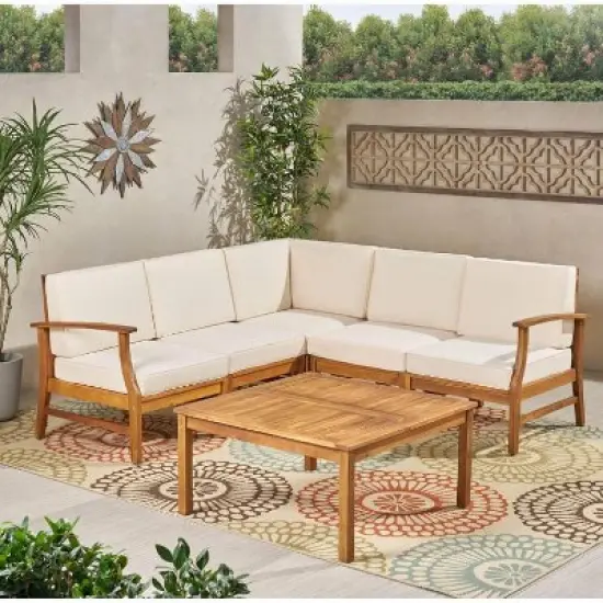 FIONECA 6-Piece Outdoor Patio Sofa Set with Cushions, PE Wicker Sectional Conversation Furniture with Coffee Table, Cream image {16}