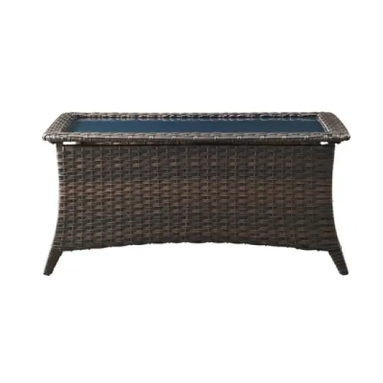 Belord Wicker Outdoor Coffee Table with Tempered Glass Top, 46.5" Wide Rattan Rectangular Coffee Table image {6}