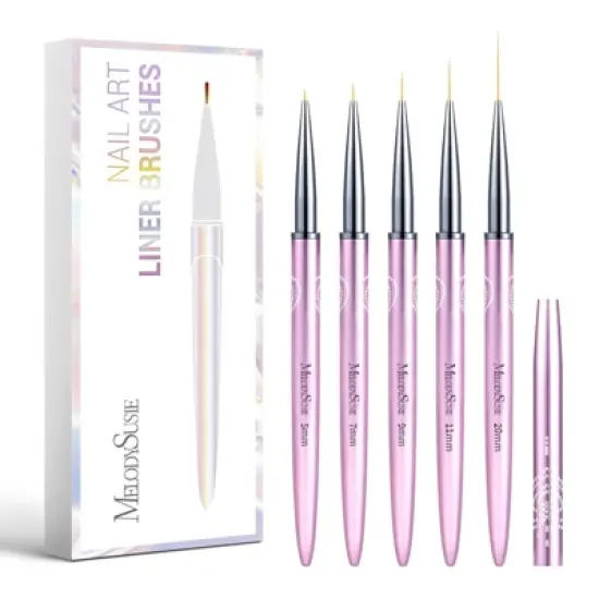 MelodySusie Nail Art Liner Brushes 5Pcs - Rose Gold, Sizes 5/7/9/11/20mm image {6}