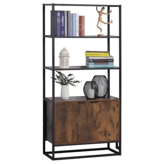 HOMCOM Shelves for Storage, Cabinet Bookcase with 3 Open Shelf, Tall Organizer Multifunctional Rack for Living Room image {3}
