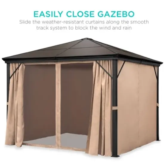 Best Choice Products 10x10ft Hardtop Gazebo, Outdoor Aluminum Canopy for Backyard, Garden w/ Side Curtains, Netting image {3}